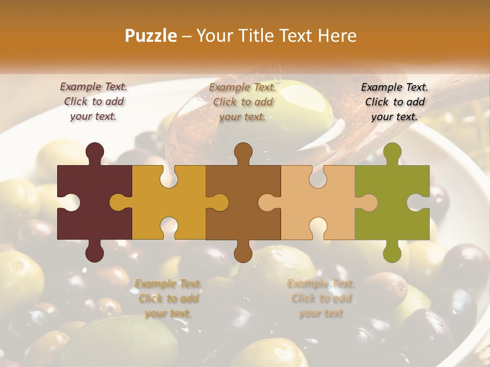 A Wooden Spoon Pouring Olives Into A Bowl Of Olives PowerPoint Template