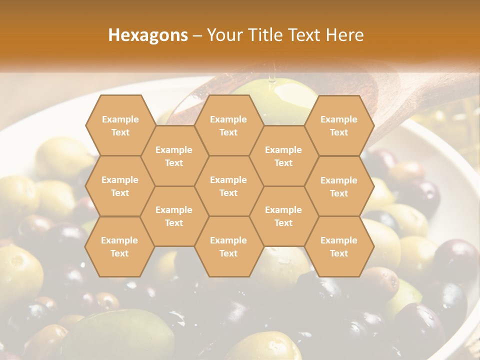 A Wooden Spoon Pouring Olives Into A Bowl Of Olives PowerPoint Template
