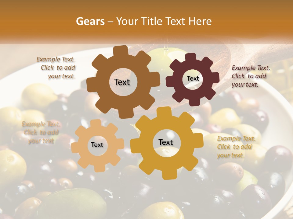 A Wooden Spoon Pouring Olives Into A Bowl Of Olives PowerPoint Template