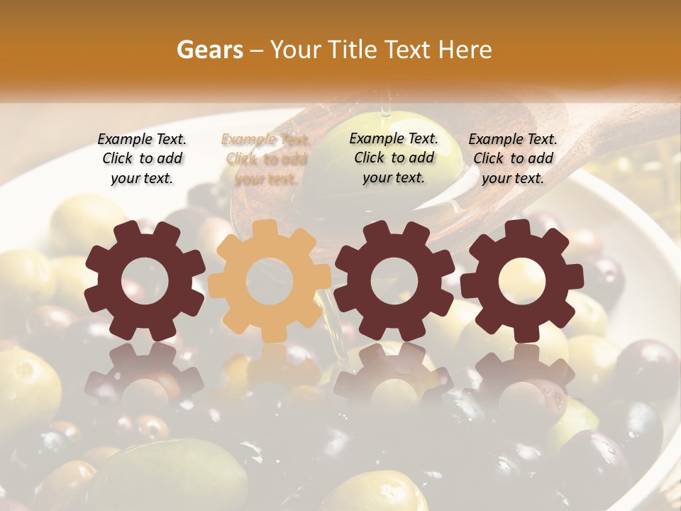 A Wooden Spoon Pouring Olives Into A Bowl Of Olives PowerPoint Template