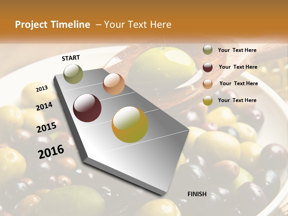 A Wooden Spoon Pouring Olives Into A Bowl Of Olives PowerPoint Template