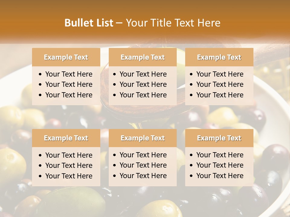 A Wooden Spoon Pouring Olives Into A Bowl Of Olives PowerPoint Template