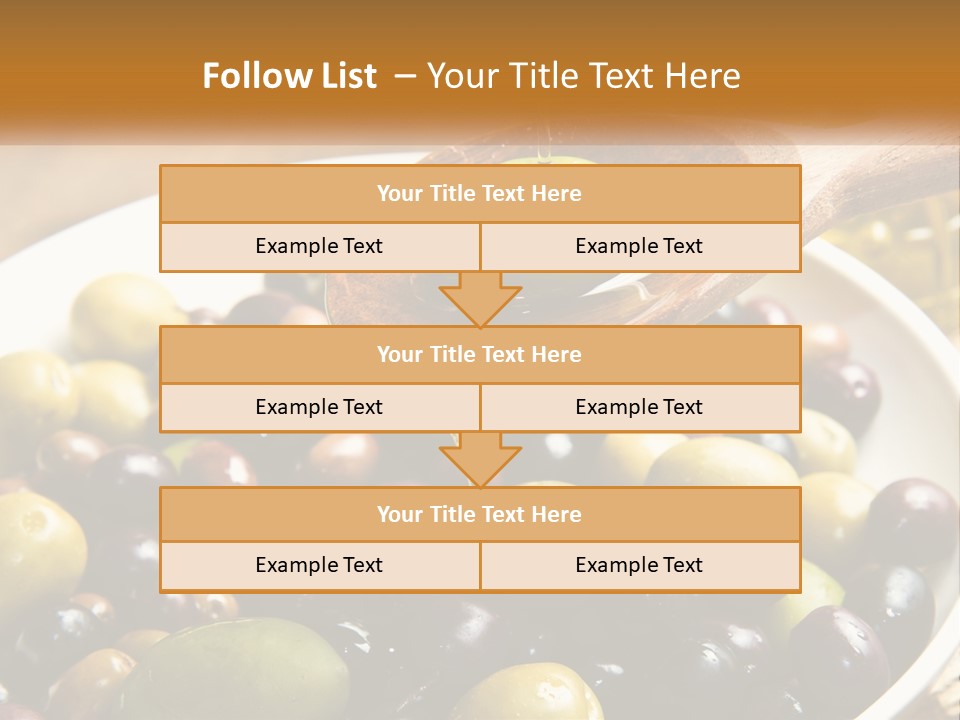 A Wooden Spoon Pouring Olives Into A Bowl Of Olives PowerPoint Template