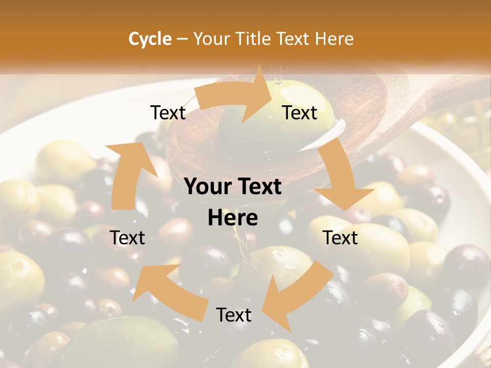 A Wooden Spoon Pouring Olives Into A Bowl Of Olives PowerPoint Template