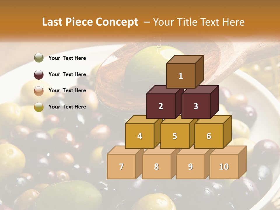 A Wooden Spoon Pouring Olives Into A Bowl Of Olives PowerPoint Template