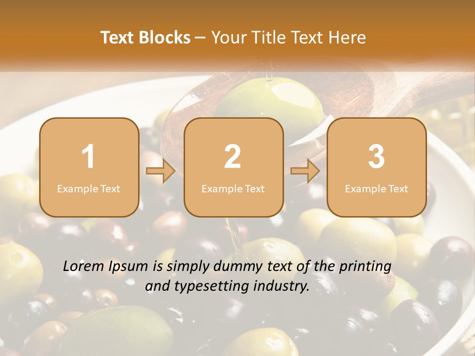 A Wooden Spoon Pouring Olives Into A Bowl Of Olives PowerPoint Template