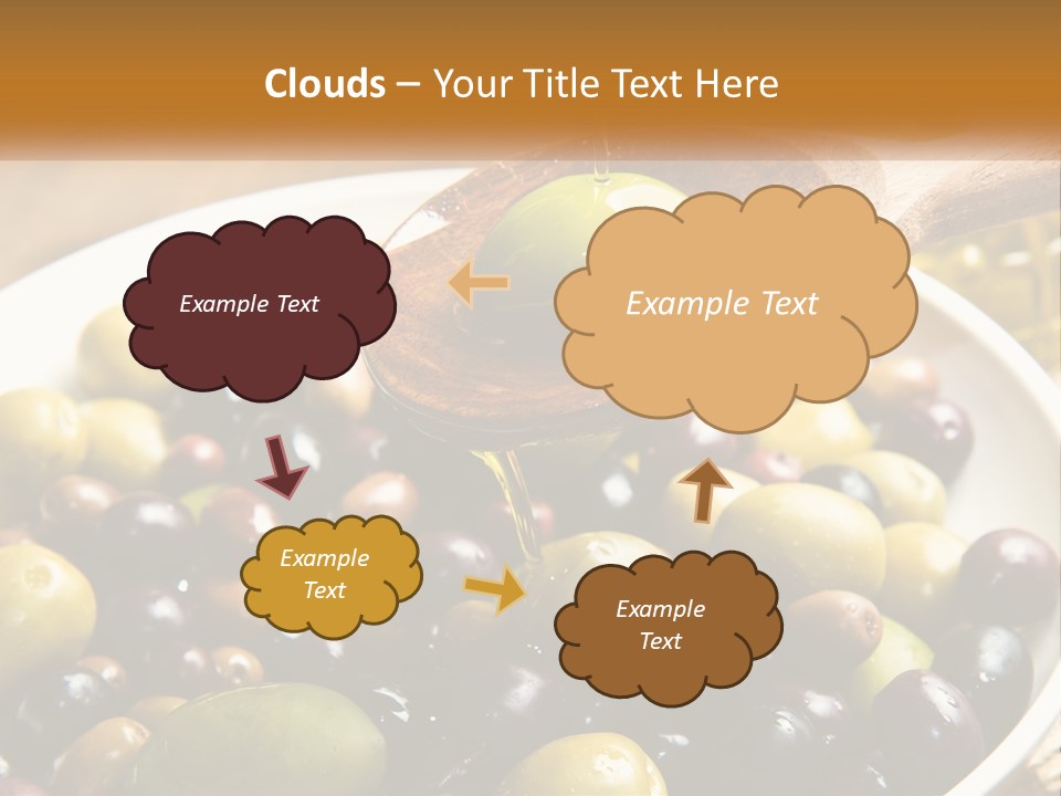 A Wooden Spoon Pouring Olives Into A Bowl Of Olives PowerPoint Template