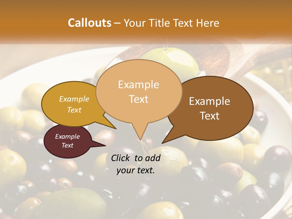 A Wooden Spoon Pouring Olives Into A Bowl Of Olives PowerPoint Template