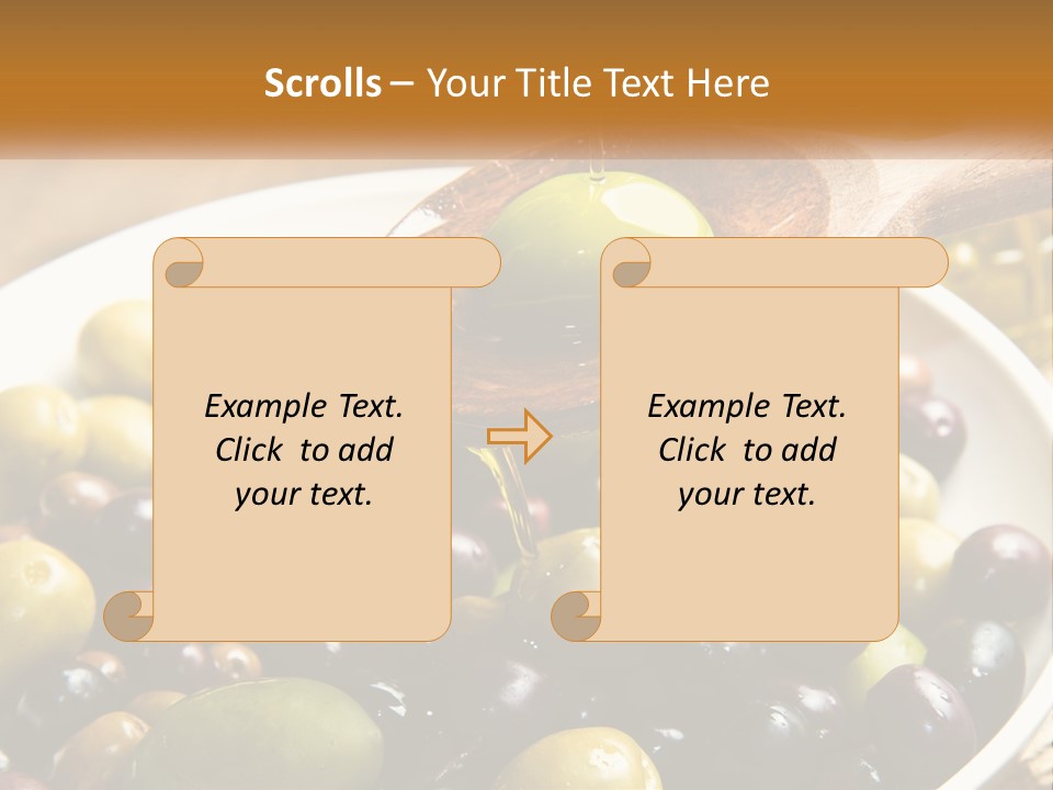A Wooden Spoon Pouring Olives Into A Bowl Of Olives PowerPoint Template