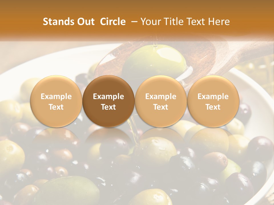 A Wooden Spoon Pouring Olives Into A Bowl Of Olives PowerPoint Template
