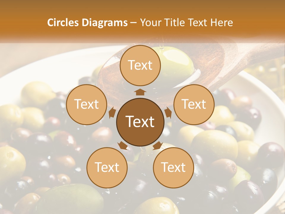 A Wooden Spoon Pouring Olives Into A Bowl Of Olives PowerPoint Template