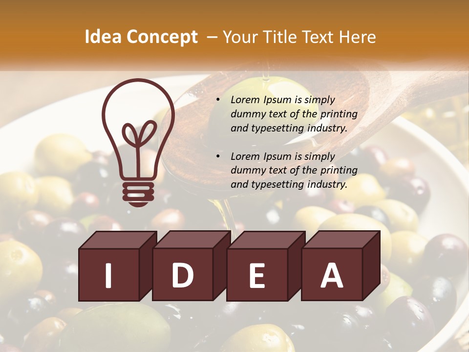 A Wooden Spoon Pouring Olives Into A Bowl Of Olives PowerPoint Template