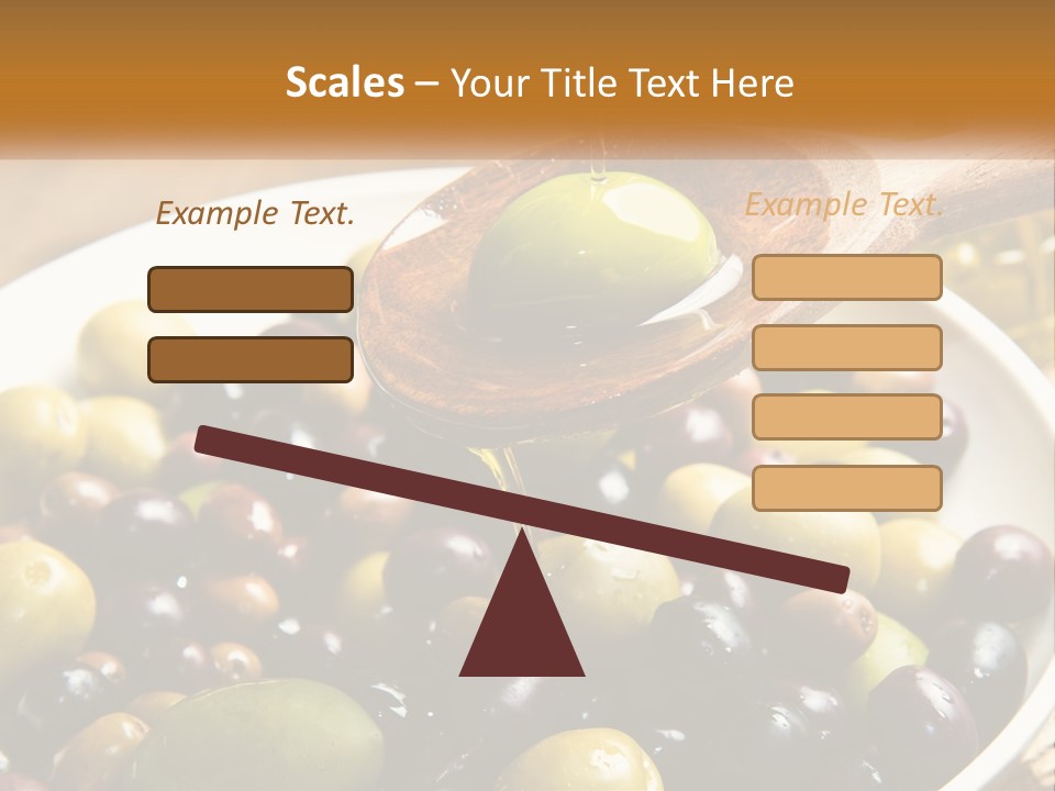 A Wooden Spoon Pouring Olives Into A Bowl Of Olives PowerPoint Template