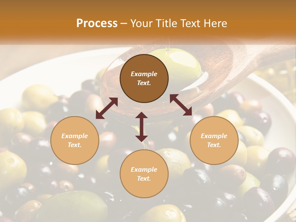 A Wooden Spoon Pouring Olives Into A Bowl Of Olives PowerPoint Template