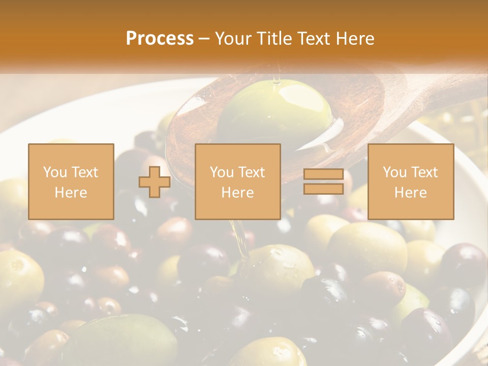 A Wooden Spoon Pouring Olives Into A Bowl Of Olives PowerPoint Template
