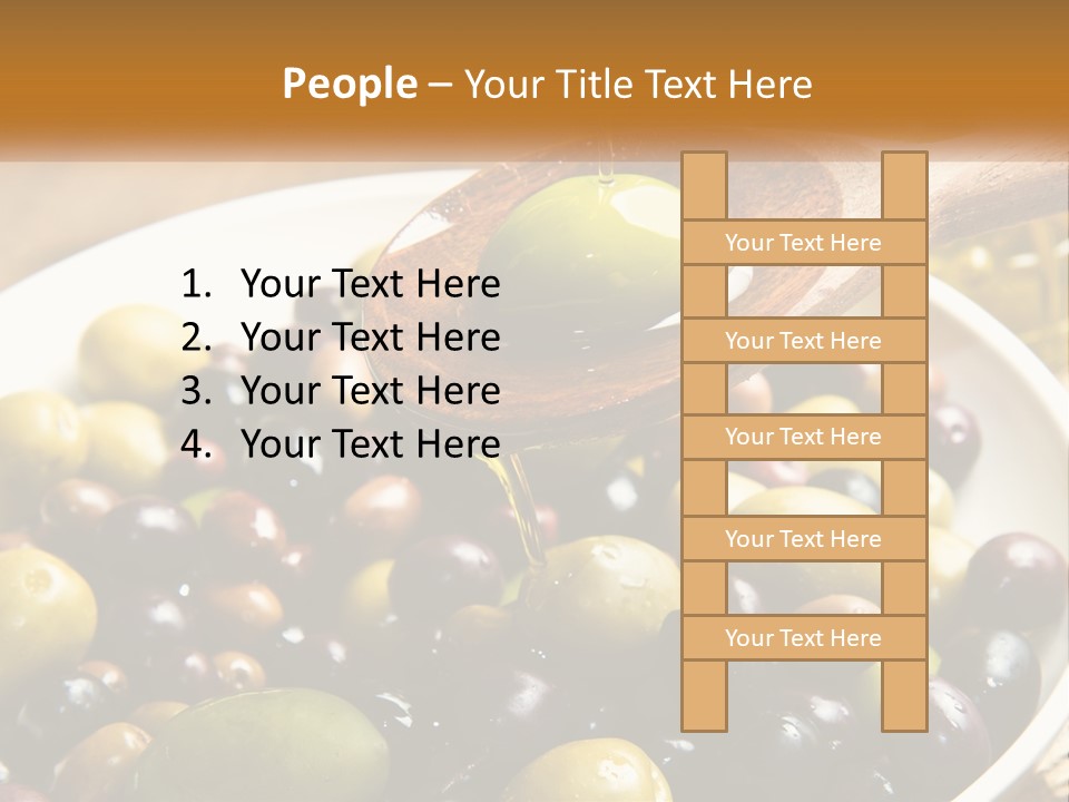 A Wooden Spoon Pouring Olives Into A Bowl Of Olives PowerPoint Template