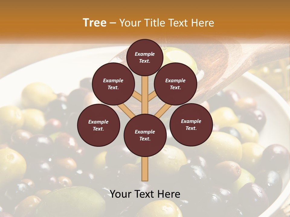 A Wooden Spoon Pouring Olives Into A Bowl Of Olives PowerPoint Template