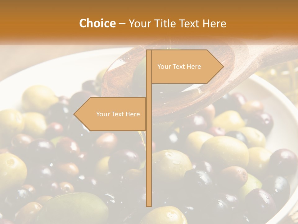 A Wooden Spoon Pouring Olives Into A Bowl Of Olives PowerPoint Template