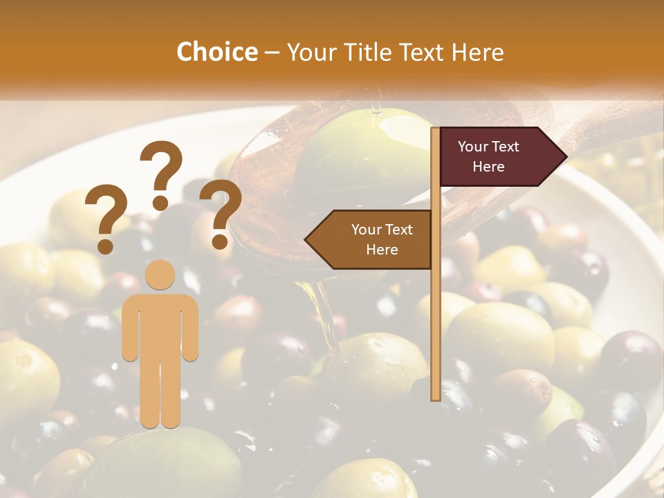 A Wooden Spoon Pouring Olives Into A Bowl Of Olives PowerPoint Template