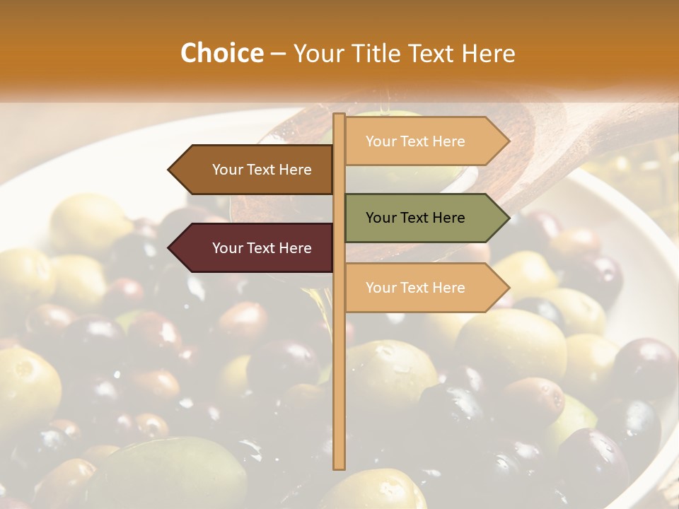 A Wooden Spoon Pouring Olives Into A Bowl Of Olives PowerPoint Template