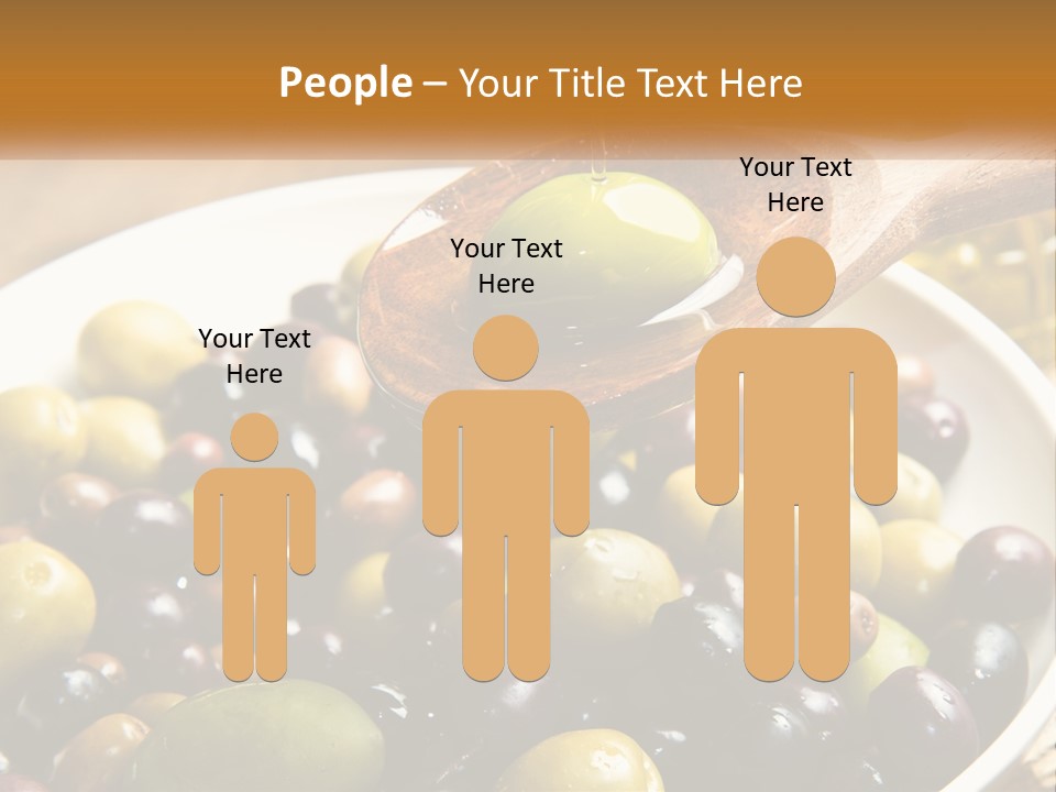 A Wooden Spoon Pouring Olives Into A Bowl Of Olives PowerPoint Template
