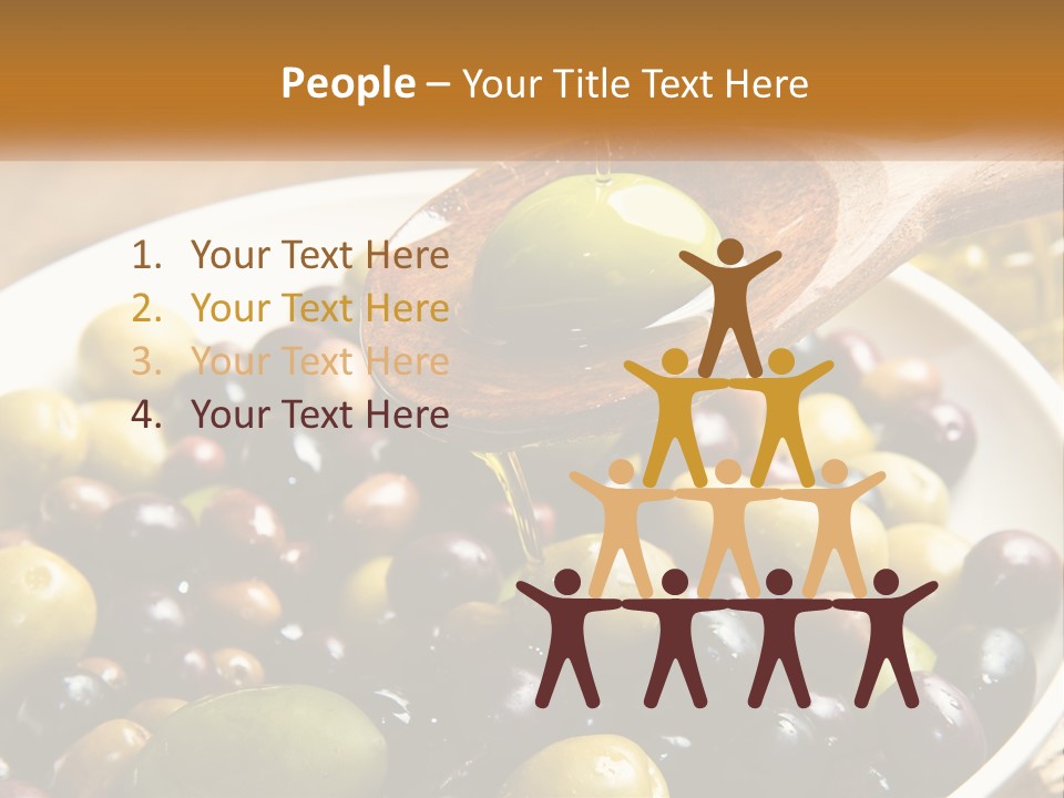 A Wooden Spoon Pouring Olives Into A Bowl Of Olives PowerPoint Template