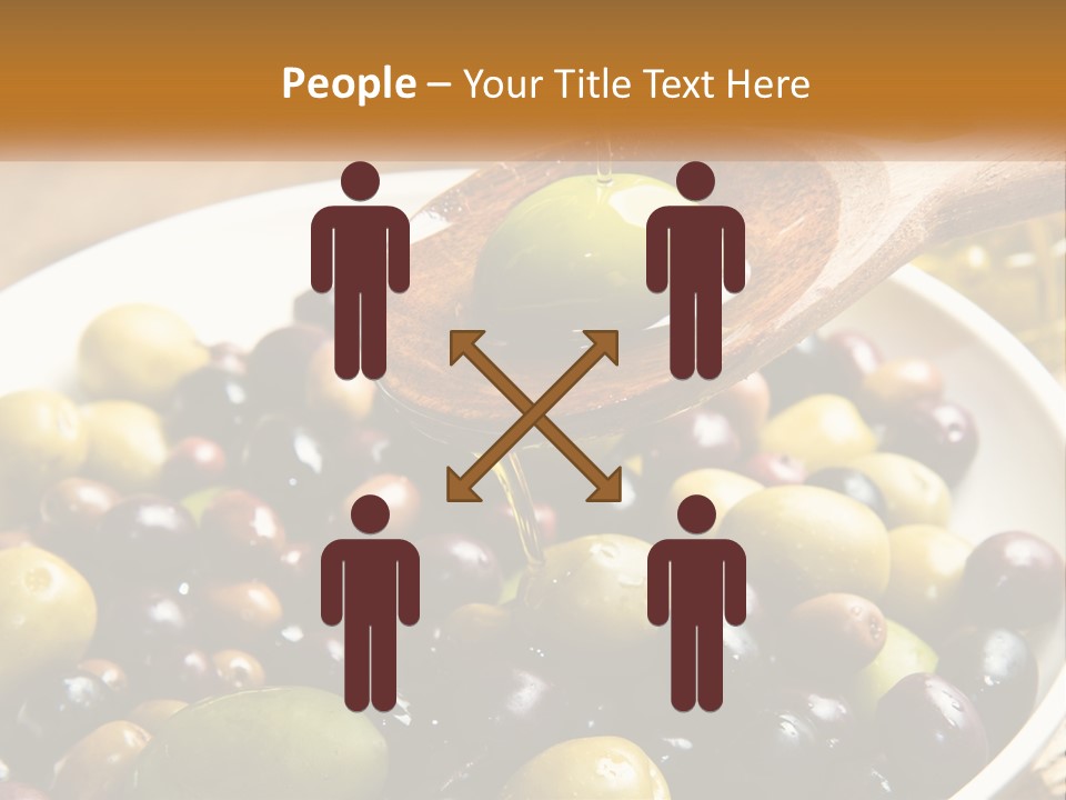 A Wooden Spoon Pouring Olives Into A Bowl Of Olives PowerPoint Template