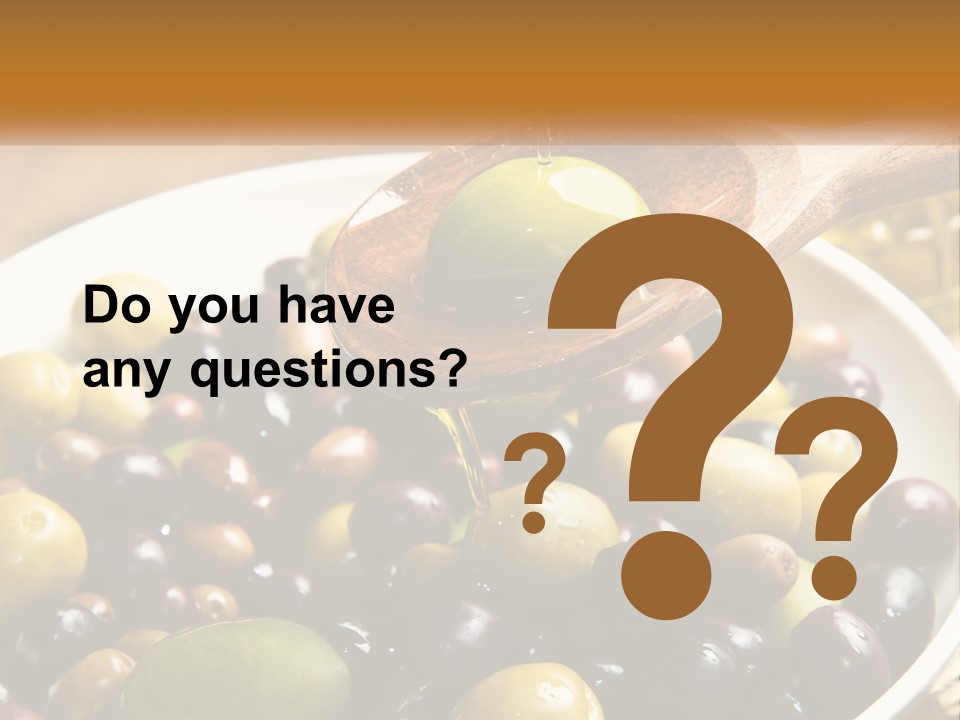 A Wooden Spoon Pouring Olives Into A Bowl Of Olives PowerPoint Template