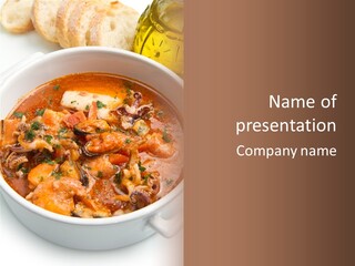 A Bowl Of Soup With Bread On The Side PowerPoint Template