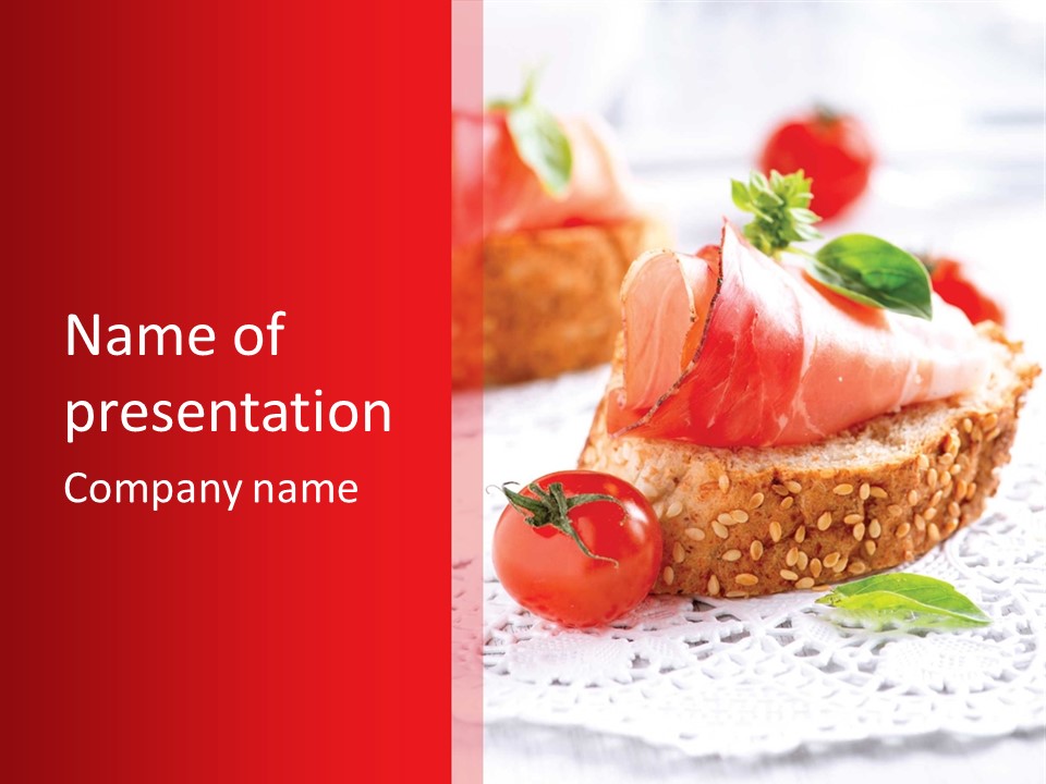 A Piece Of Bread With Meat And Tomatoes On It PowerPoint Template