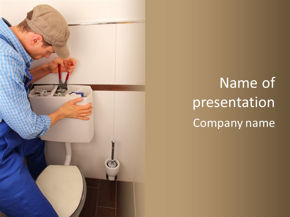 A Man Fixing A Toilet In A Bathroom PowerPoint Template