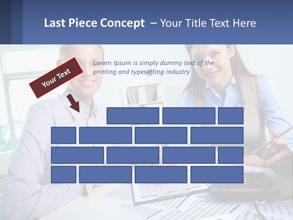 Two Women Sitting At A Desk With A Calculator And Pen PowerPoint Template