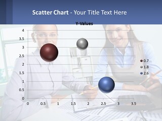 Two Women Sitting At A Desk With A Calculator And Pen PowerPoint Template