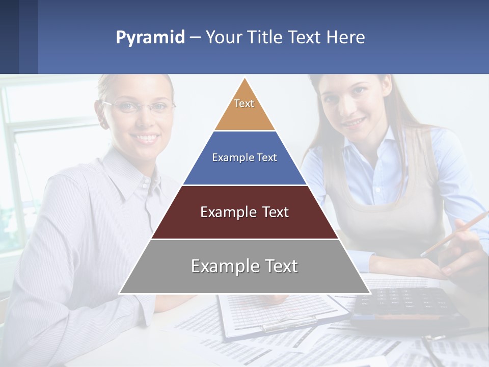 Two Women Sitting At A Desk With A Calculator And Pen PowerPoint Template