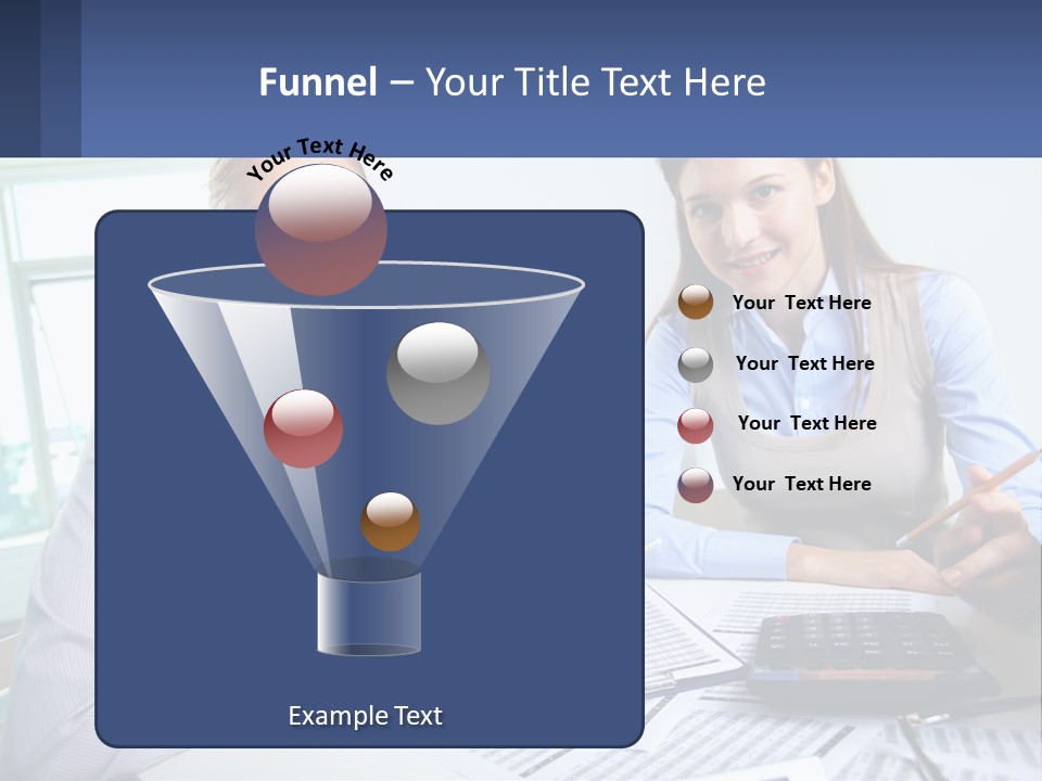 Two Women Sitting At A Desk With A Calculator And Pen PowerPoint Template