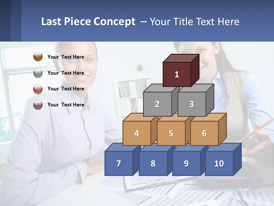 Two Women Sitting At A Desk With A Calculator And Pen PowerPoint Template