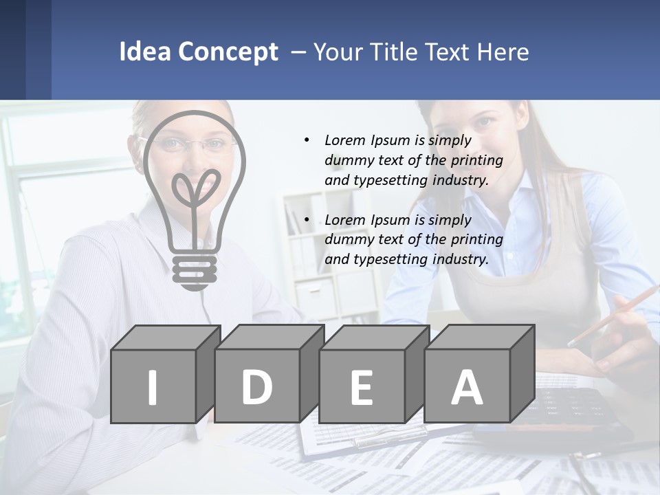 Two Women Sitting At A Desk With A Calculator And Pen PowerPoint Template
