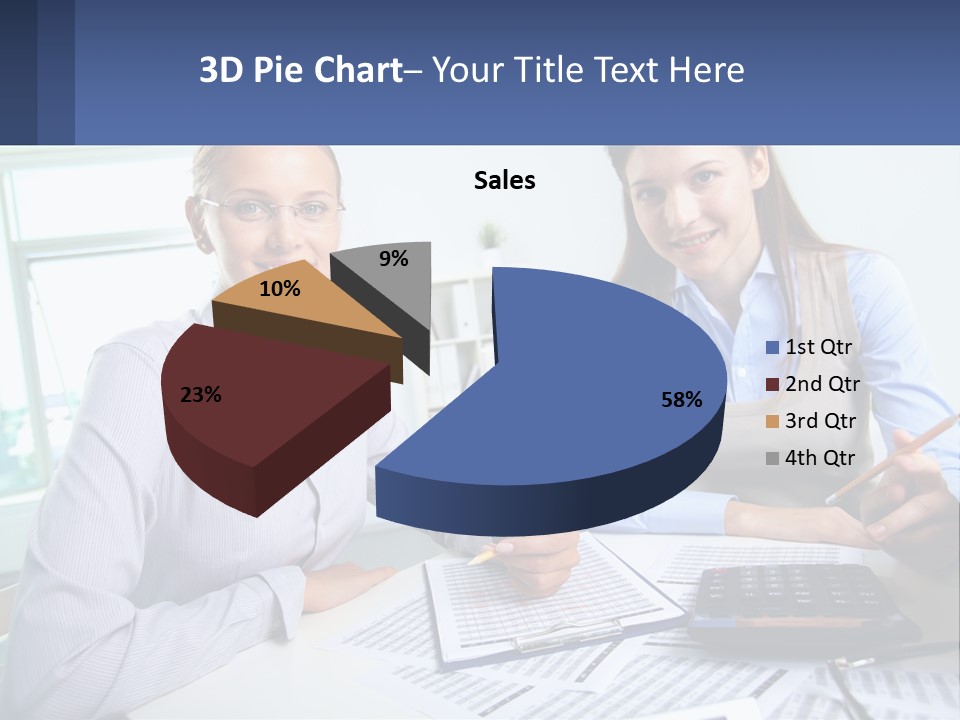 Two Women Sitting At A Desk With A Calculator And Pen PowerPoint Template