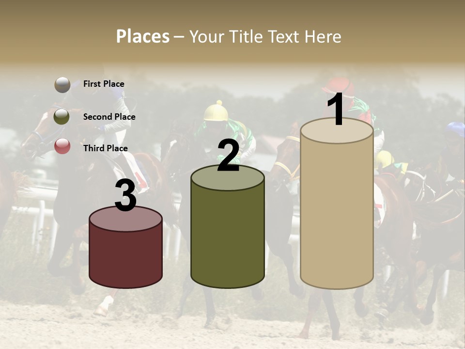 A Group Of Jockeys Racing Horses Around A Track PowerPoint Template