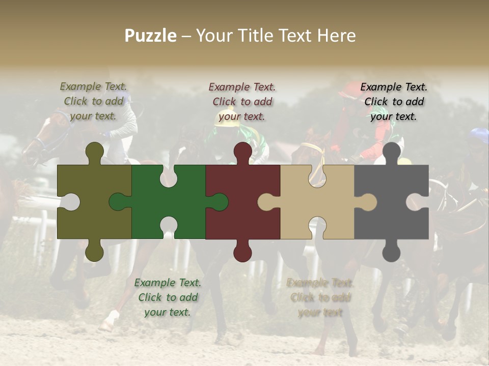 A Group Of Jockeys Racing Horses Around A Track PowerPoint Template