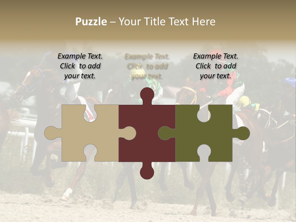 A Group Of Jockeys Racing Horses Around A Track PowerPoint Template