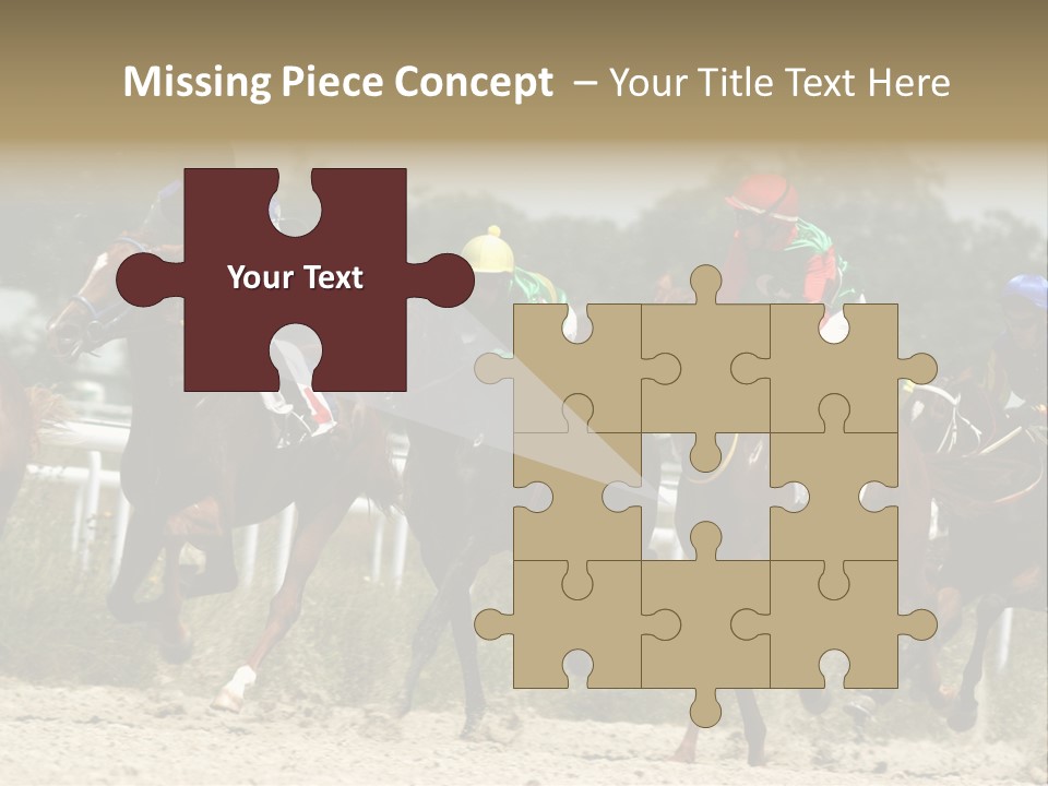 A Group Of Jockeys Racing Horses Around A Track PowerPoint Template