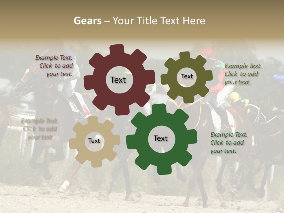 A Group Of Jockeys Racing Horses Around A Track PowerPoint Template