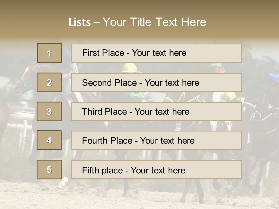 A Group Of Jockeys Racing Horses Around A Track PowerPoint Template