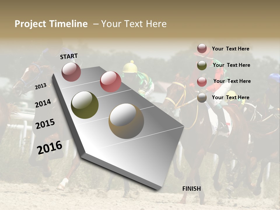 A Group Of Jockeys Racing Horses Around A Track PowerPoint Template