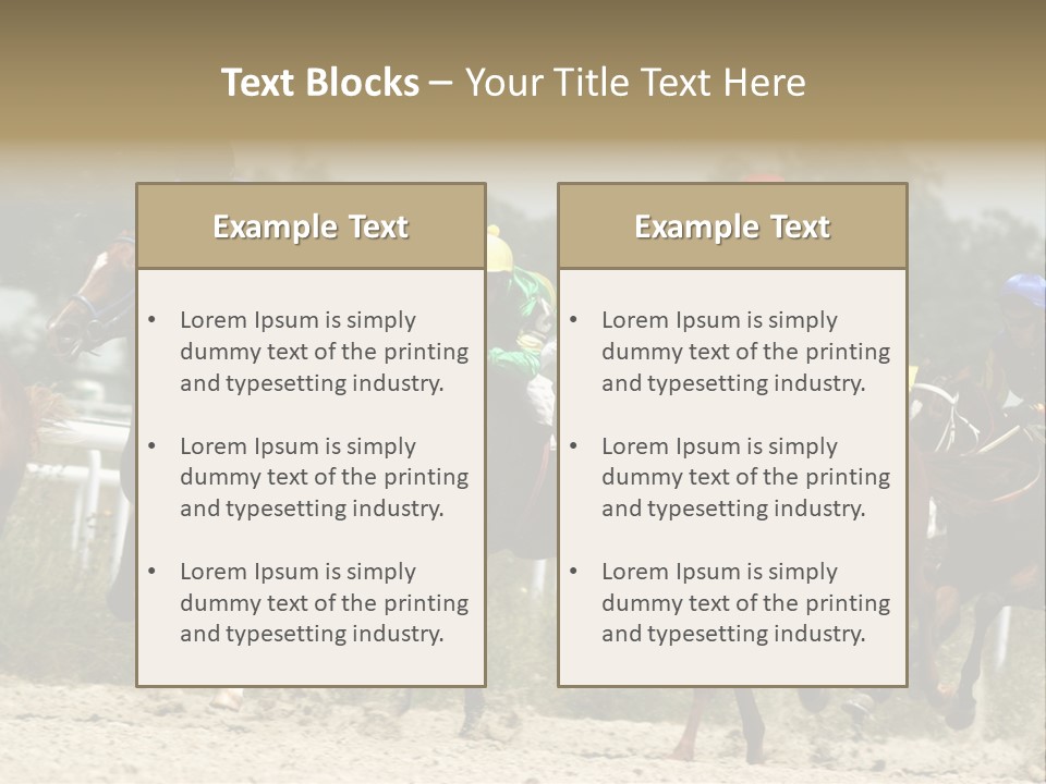 A Group Of Jockeys Racing Horses Around A Track PowerPoint Template