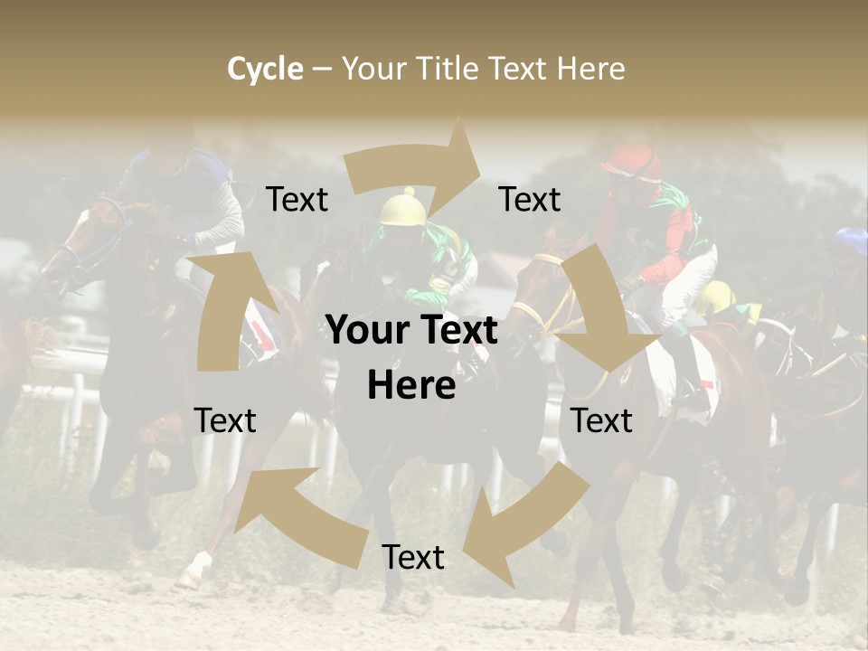 A Group Of Jockeys Racing Horses Around A Track PowerPoint Template