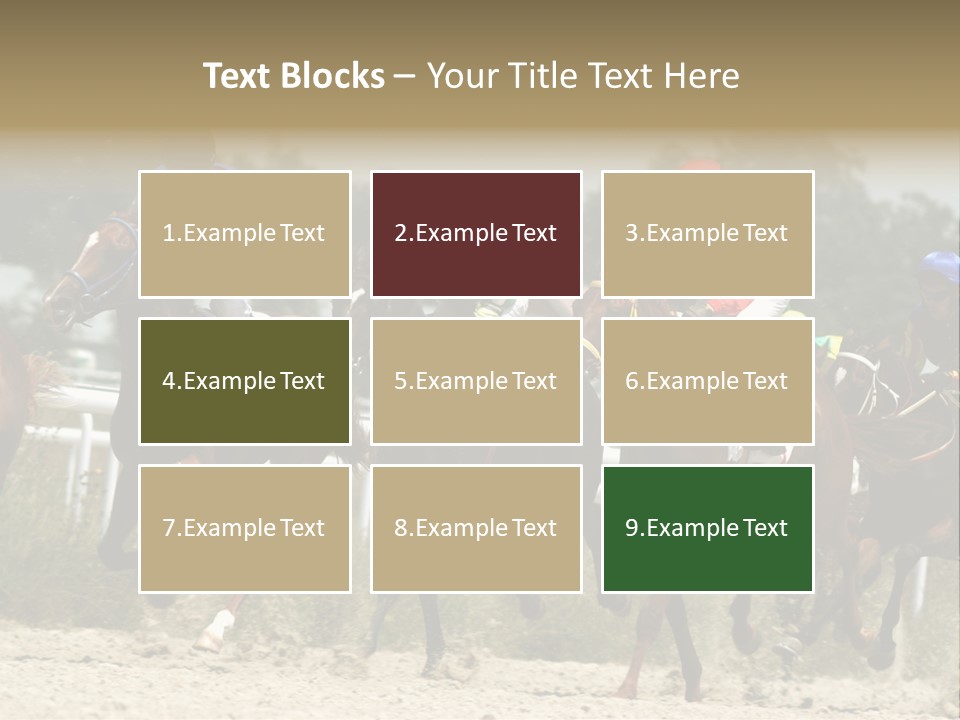 A Group Of Jockeys Racing Horses Around A Track PowerPoint Template