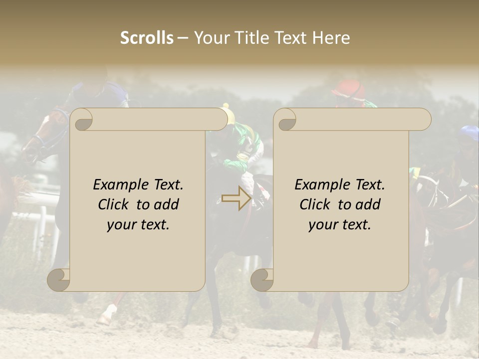 A Group Of Jockeys Racing Horses Around A Track PowerPoint Template