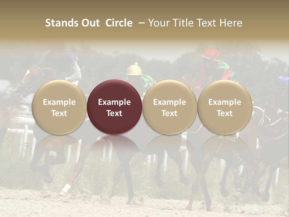 A Group Of Jockeys Racing Horses Around A Track PowerPoint Template